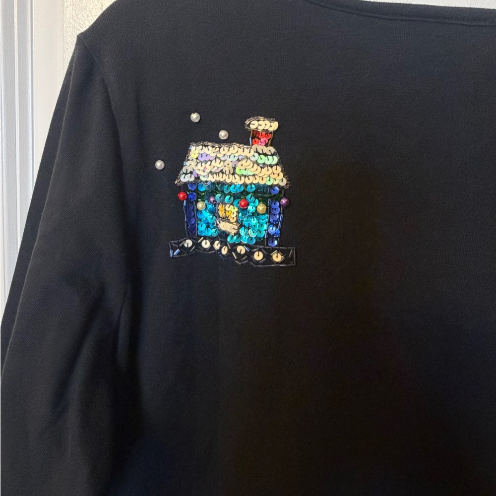 Quacker Factory 1X Sequin & Pearl Embellished Christmas Sweater 100% Cotton - Picture 6 of 9